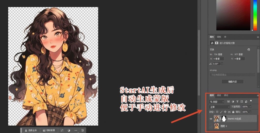 StartAI自动生成蒙版图层