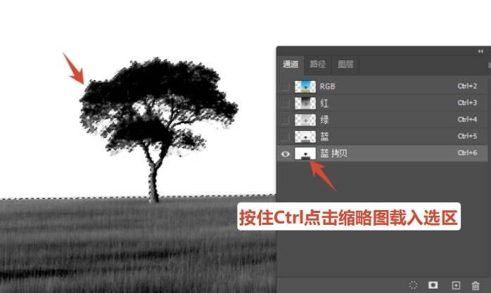 按住Ctrl点击复制后的通道缩略图