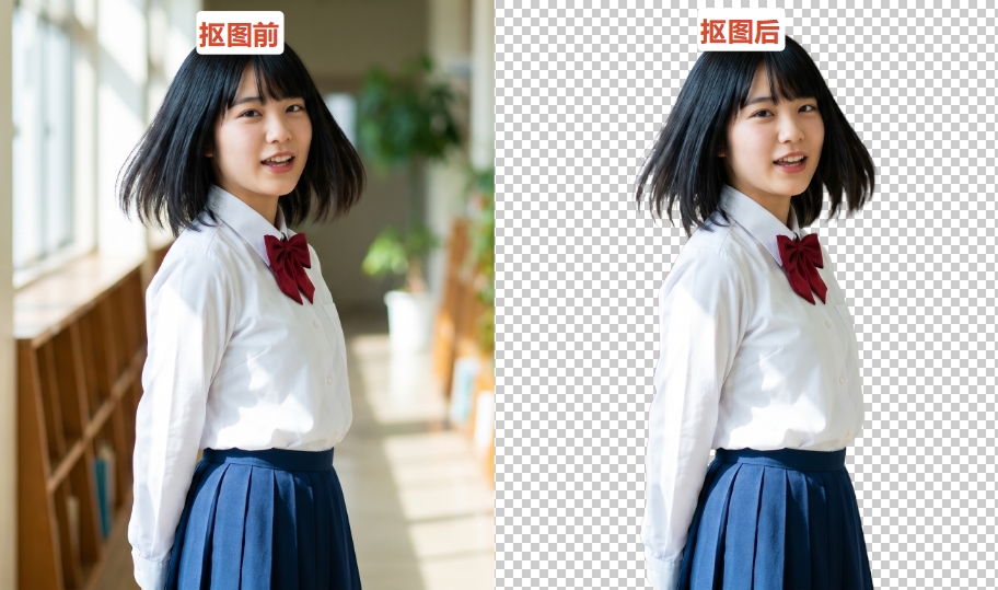 抠图效果前后对比图