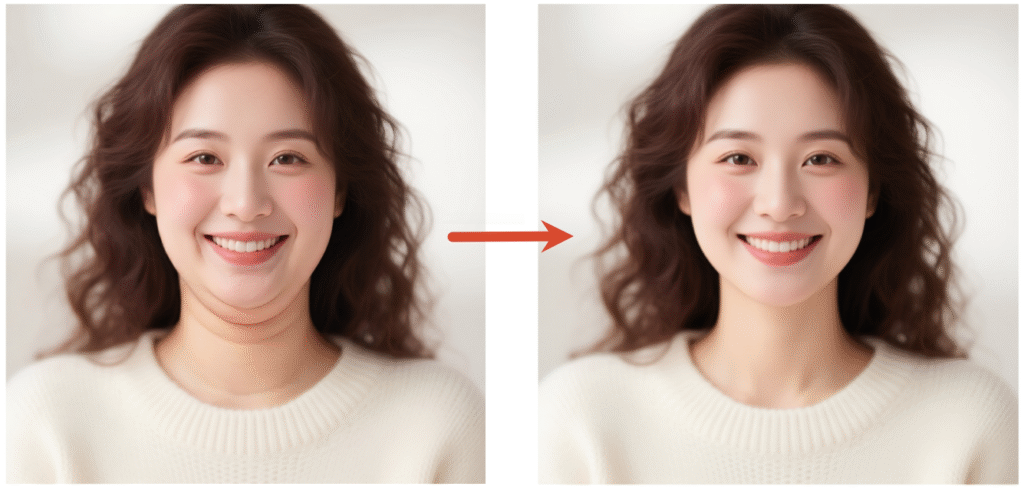 去除双下巴效果对比图