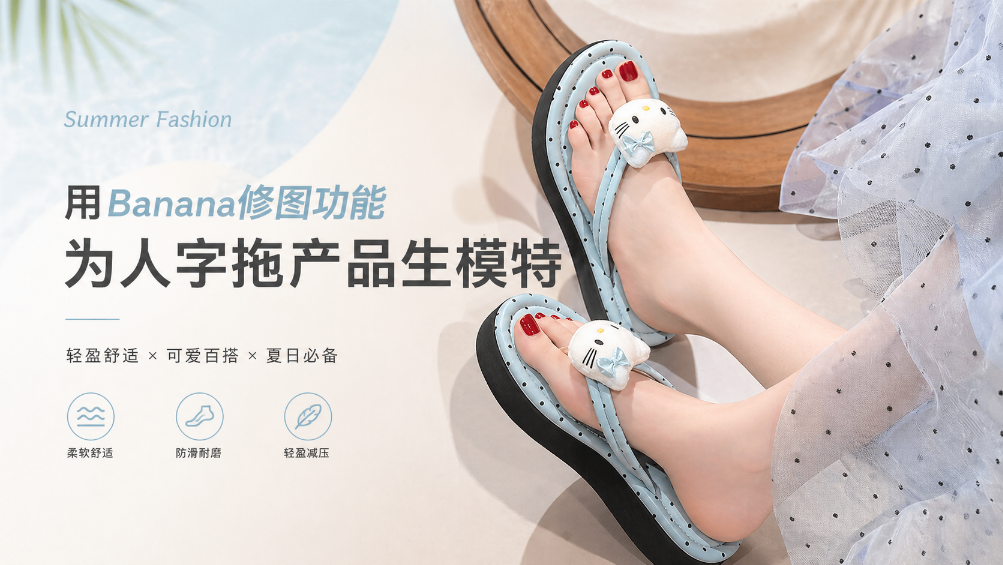 怎么用ps做人字拖电商主图，Banana+StartAI一键生成