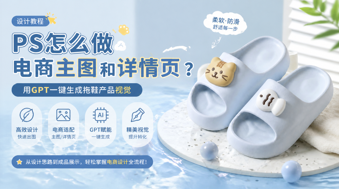 PS怎么做电商主图和详情页？用GPT一键生成拖鞋产品视觉