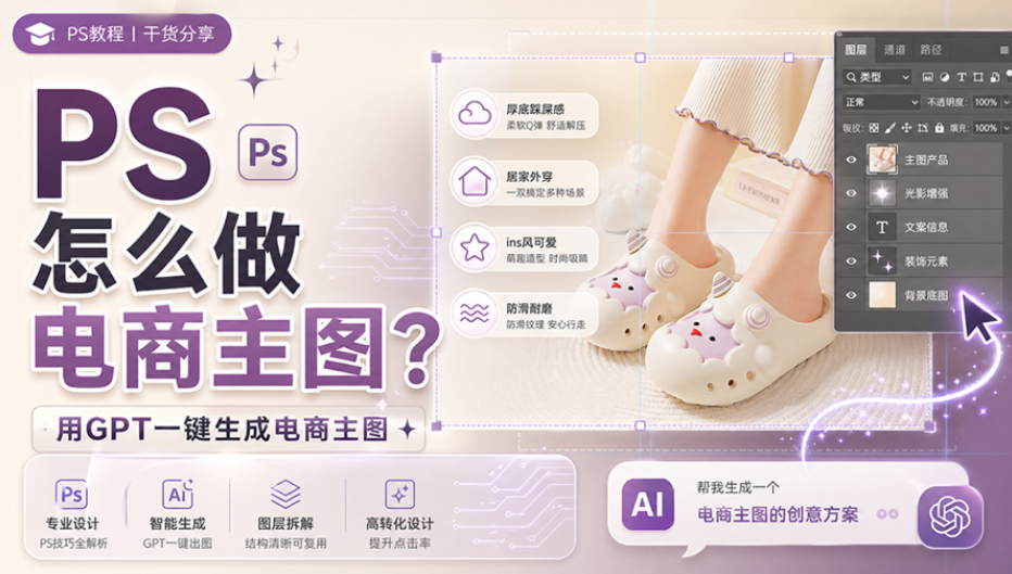 PS怎么做拖鞋主图？用GPT一键生成电商主图