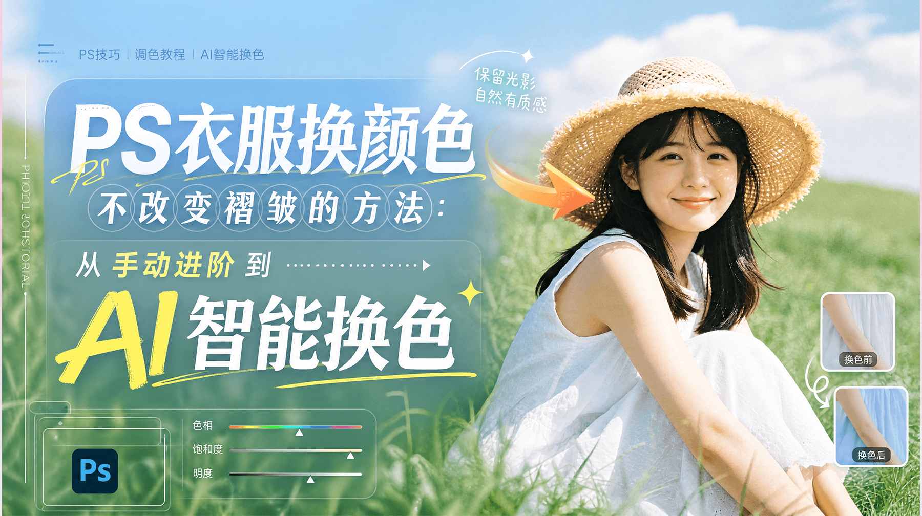 PS衣服换颜色不改变褶皱的方法：从手动进阶到AI智能换色