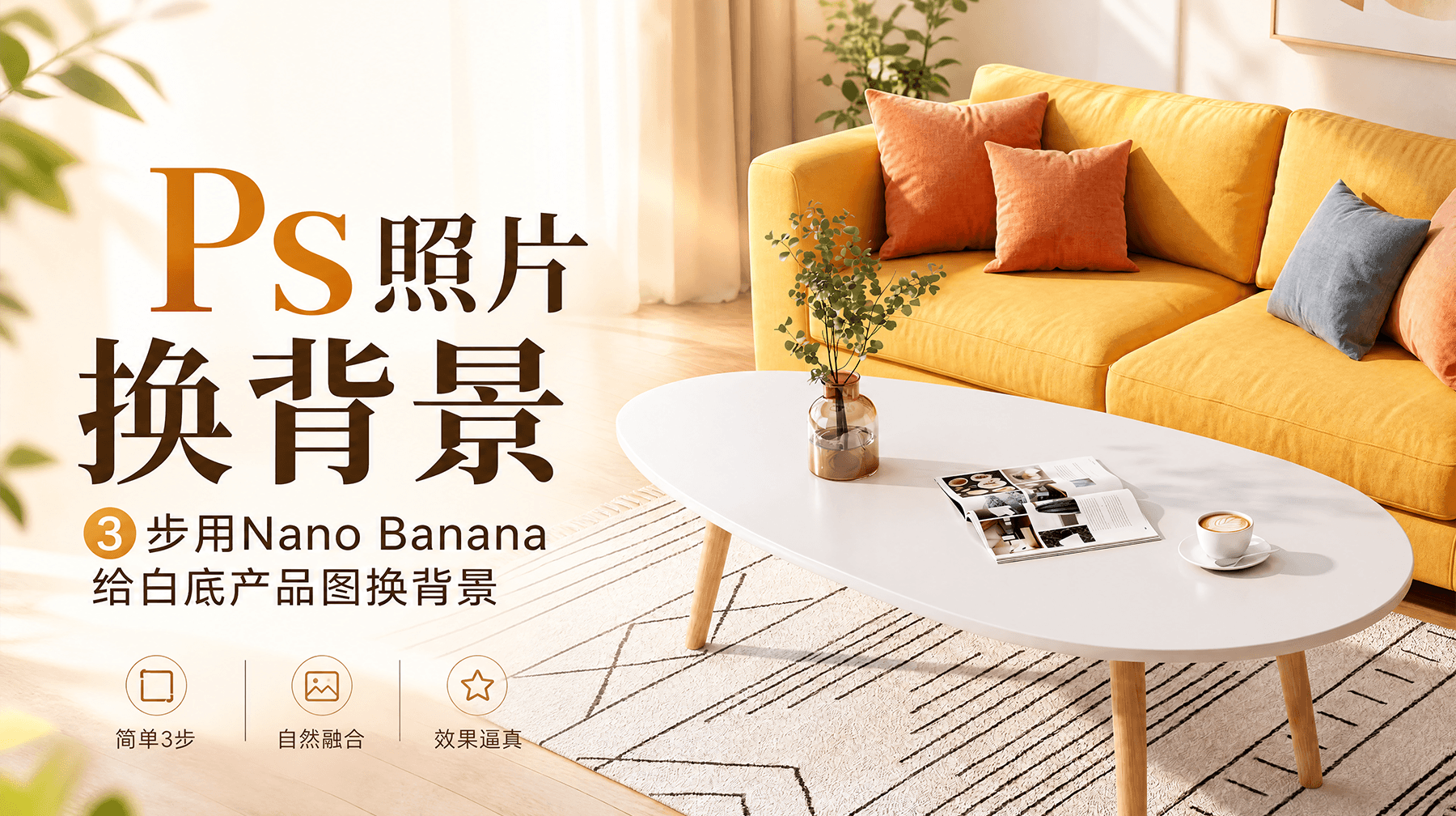 Ps照片换背景，3步用Nano Banana给白底产品图换背景