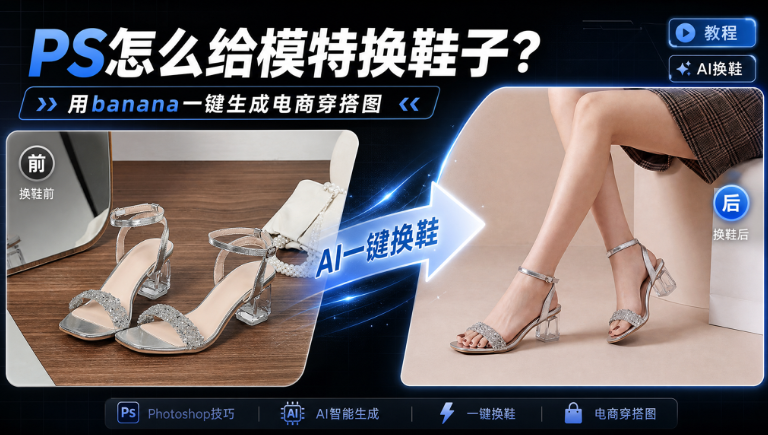 PS怎么给模特换鞋子？用banana一键生成电商穿搭图