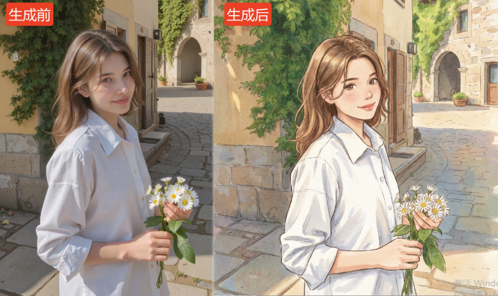 一键生成并导出，生图的前后对比