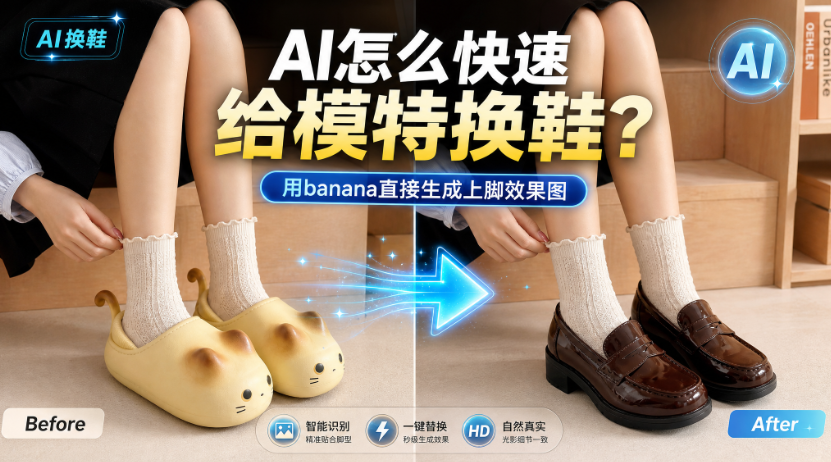 AI怎么快速给模特换鞋？用banana直接生成上脚效果图