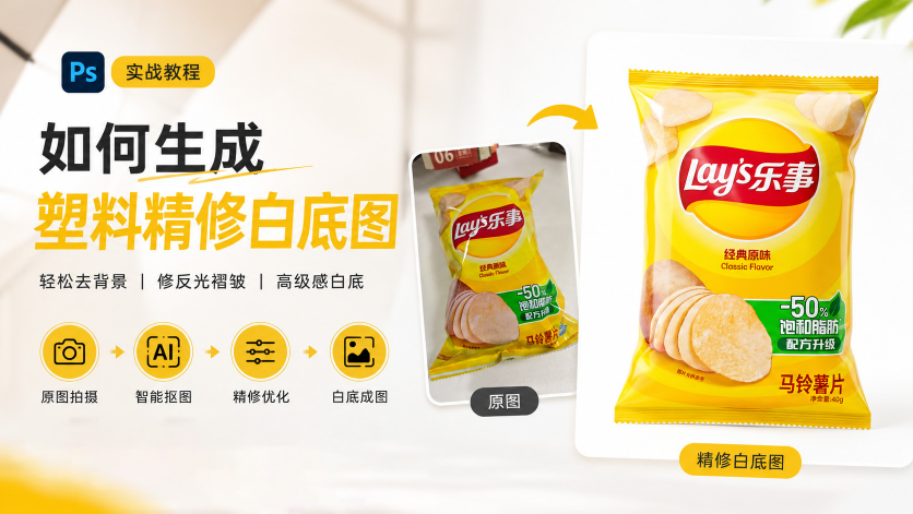 Ps如何制作精修白底图？30s拿捏塑料精修
