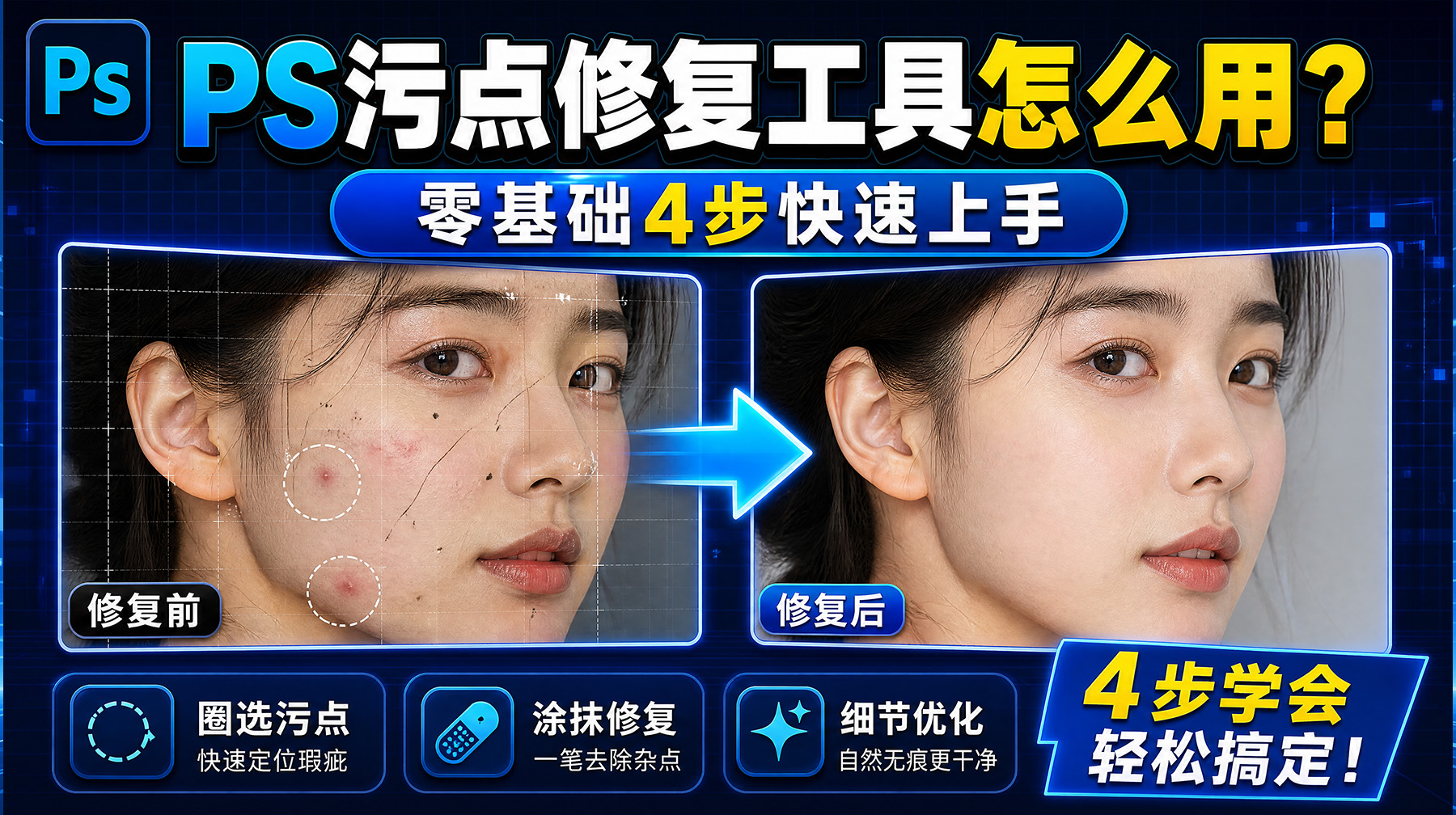 PS污点修复工具怎么用？零基础4步快速上手
