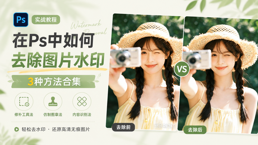 Ps如何去除图片水印？3种方法教会你