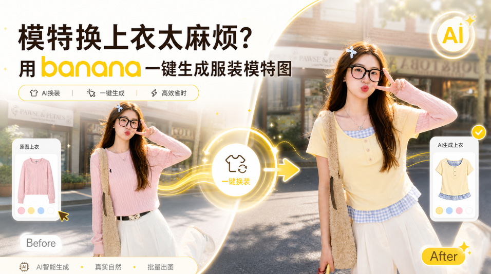 AI怎么快速给模特换上衣？用banana一键生成穿搭效果图