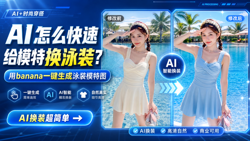 AI怎么快速给模特换泳装？用banana一键生成泳装模特图