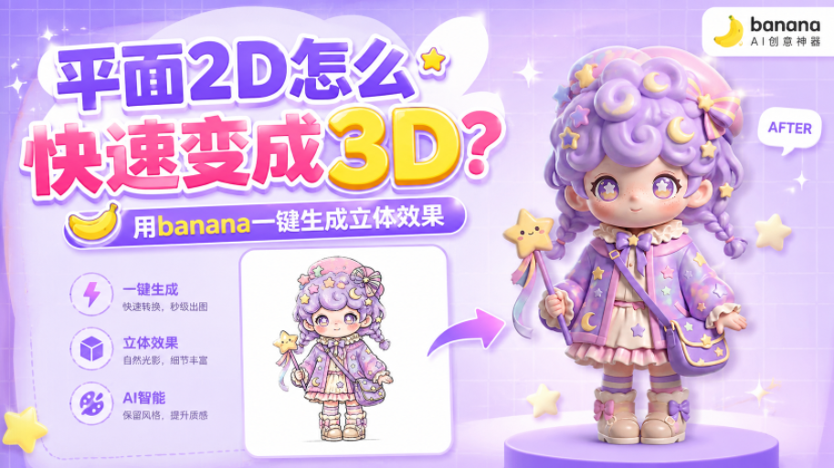 平面2D怎么快速变成3D？用banana一键生成立体效果