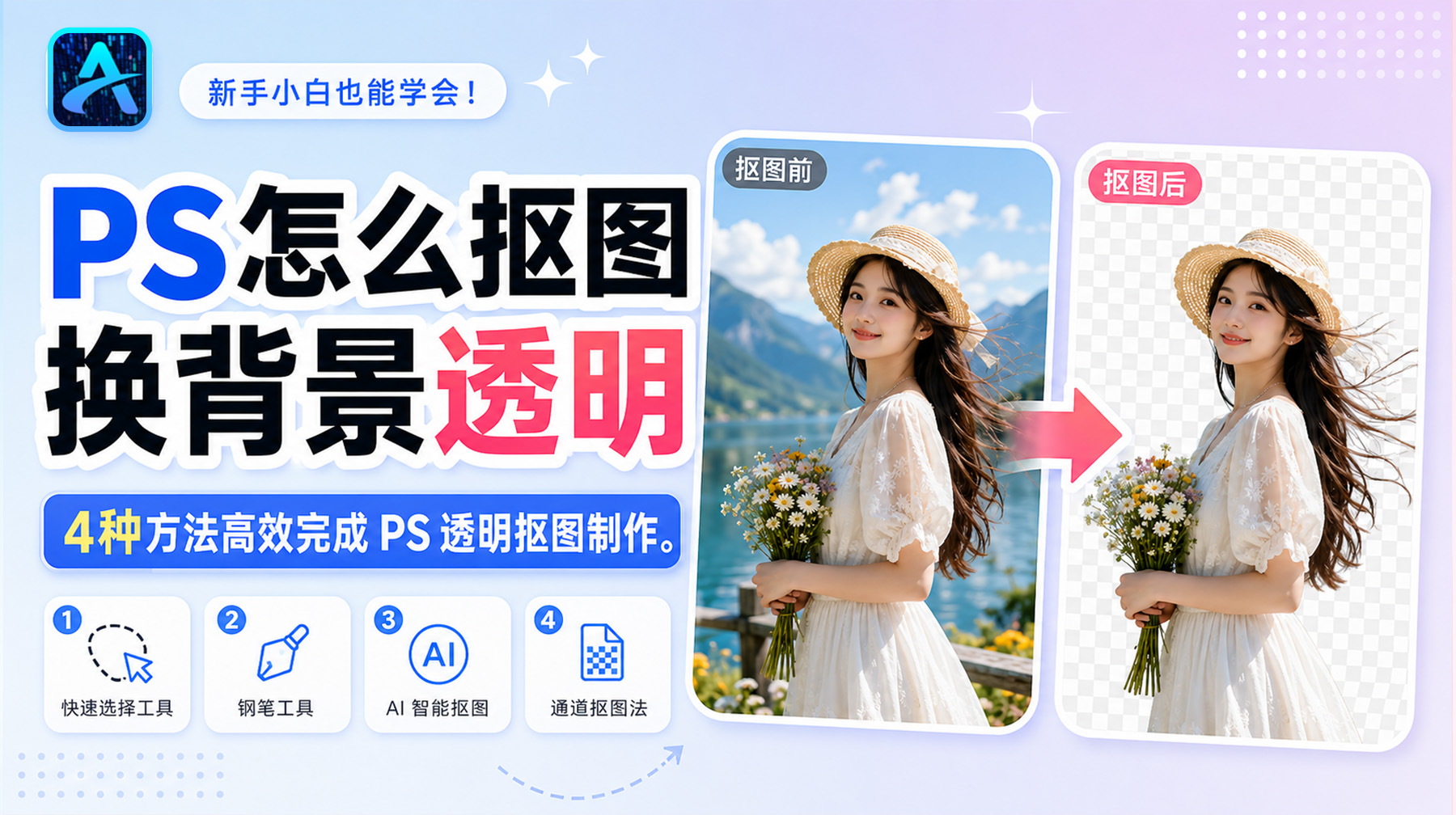PS怎么抠图换背景透明?4种方法高效完成 PS 透明抠图制作
