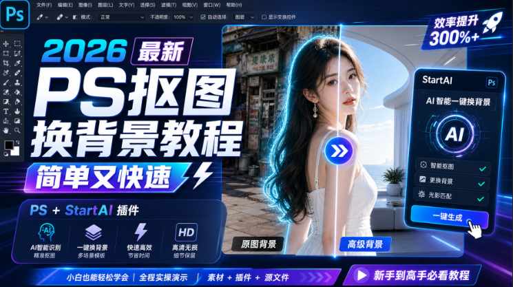 2026 最新 PS 抠图换背景教程 简单又快速