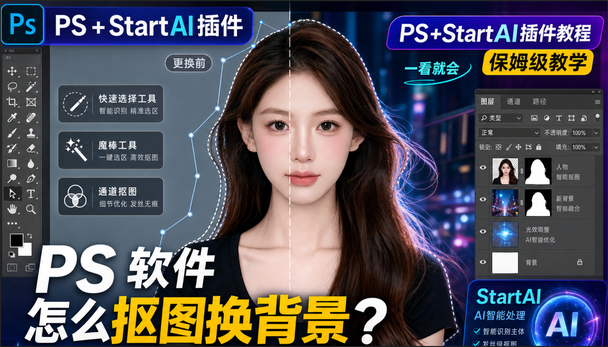 PS 软件怎么抠图换背景？多种技巧无痕更换背景