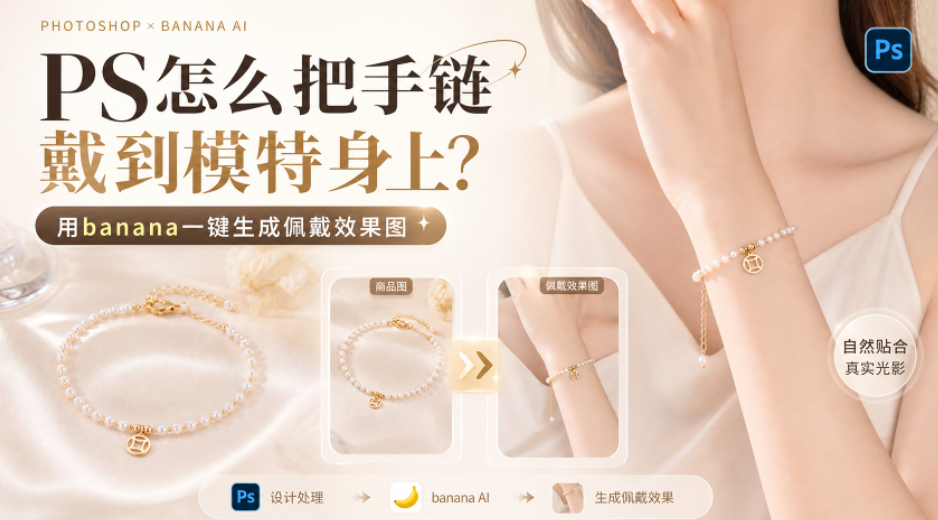 PS怎么把手链戴到模特身上？用banana一键生成佩戴效果图