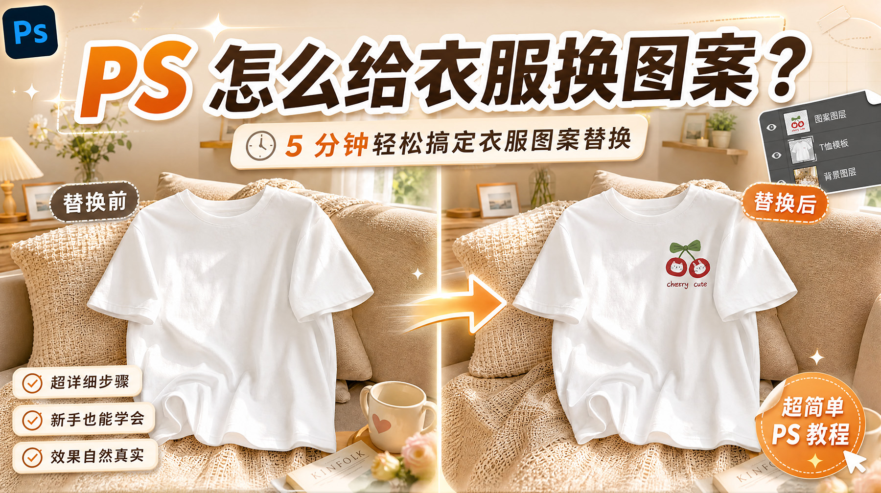 PS 怎么给衣服换图案？5 分钟轻松搞定衣服图案替换