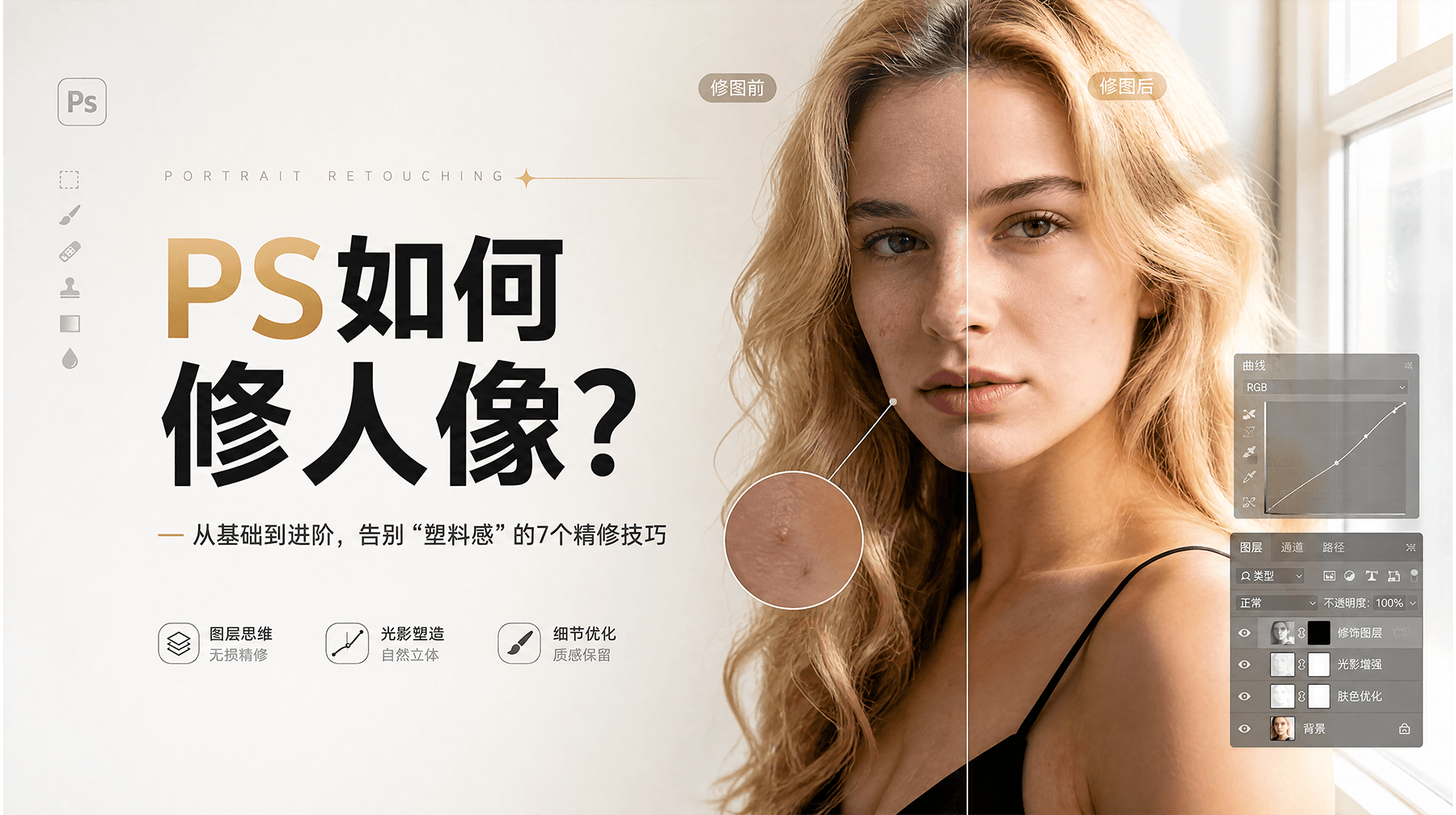 PS如何修人像？从基础到进阶，告别“塑料感”的7个精修技巧