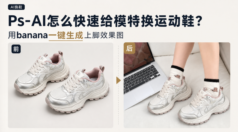 AI怎么快速给模特换运动鞋？用banana一键生成上脚效果图