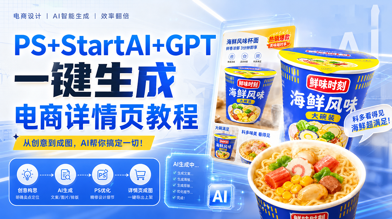 给泡面一键生成电商详情页！2026年StartAI插件GPT生图实测，1条指令搞定