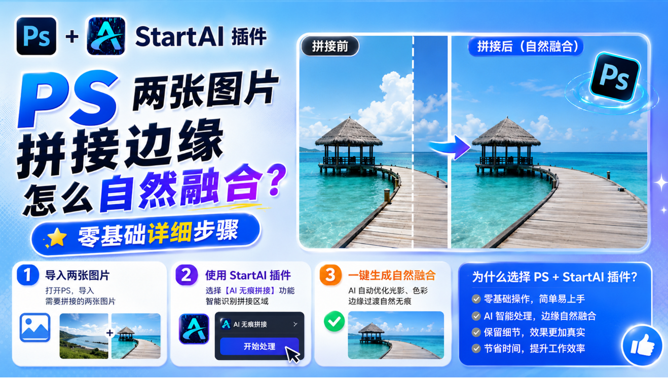 PS 两张图片拼接边缘怎么自然融合？零基础详细步骤