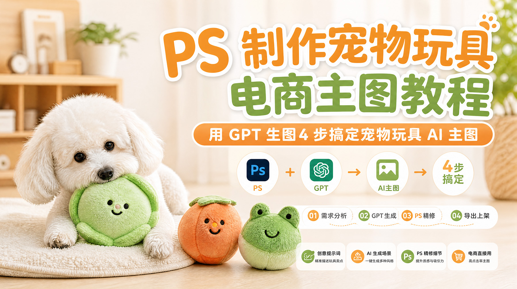 PS制作宠物玩具电商主图教程：用 GPT 生图4 步搞定宠物玩具 AI 主图