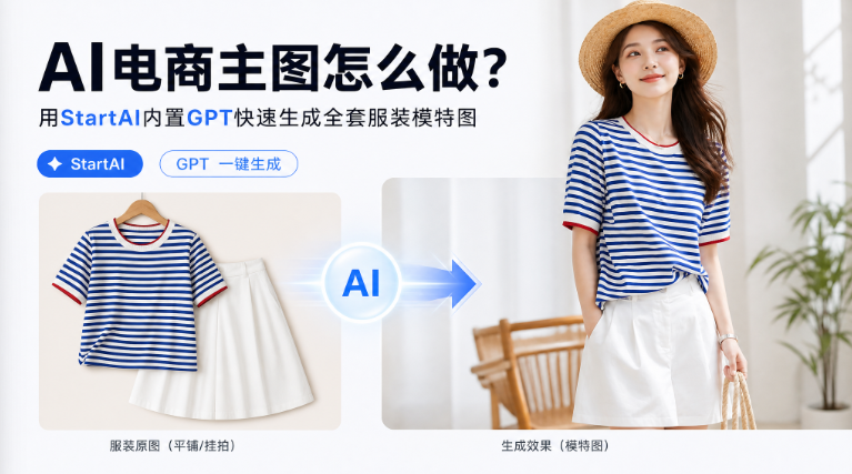 I电商主图怎么做？用StartAI内置GPT快速生成全套服装模特图