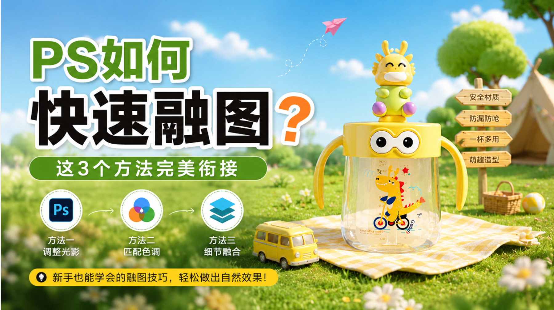 PS怎么把一张照片融入到另一个背景？试试这3个方法，完美拼接