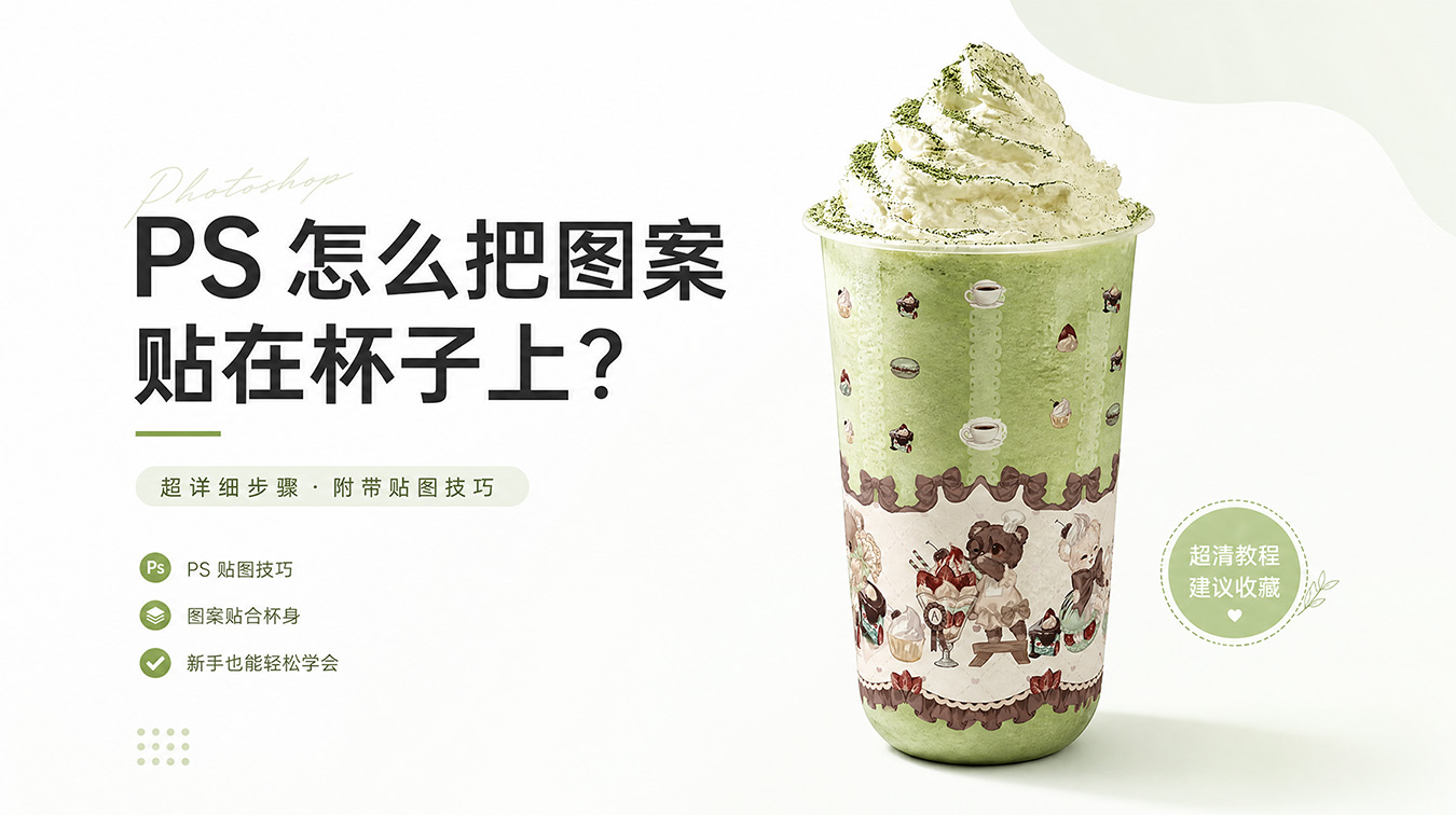PS 怎么把图案贴在杯子上？两种贴图方法对比，曲面无痕贴图