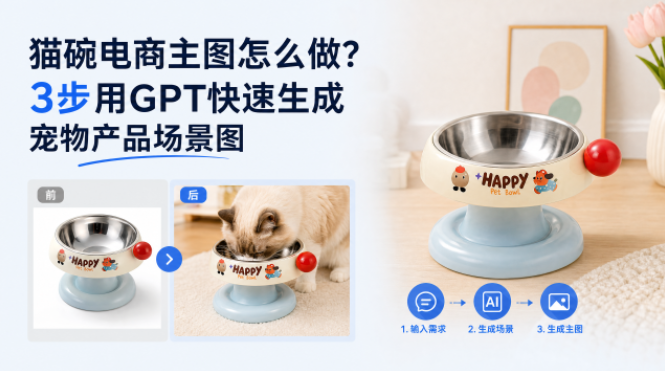 猫碗电商主图怎么做?3步用GPT快速生成宠物产品场景图