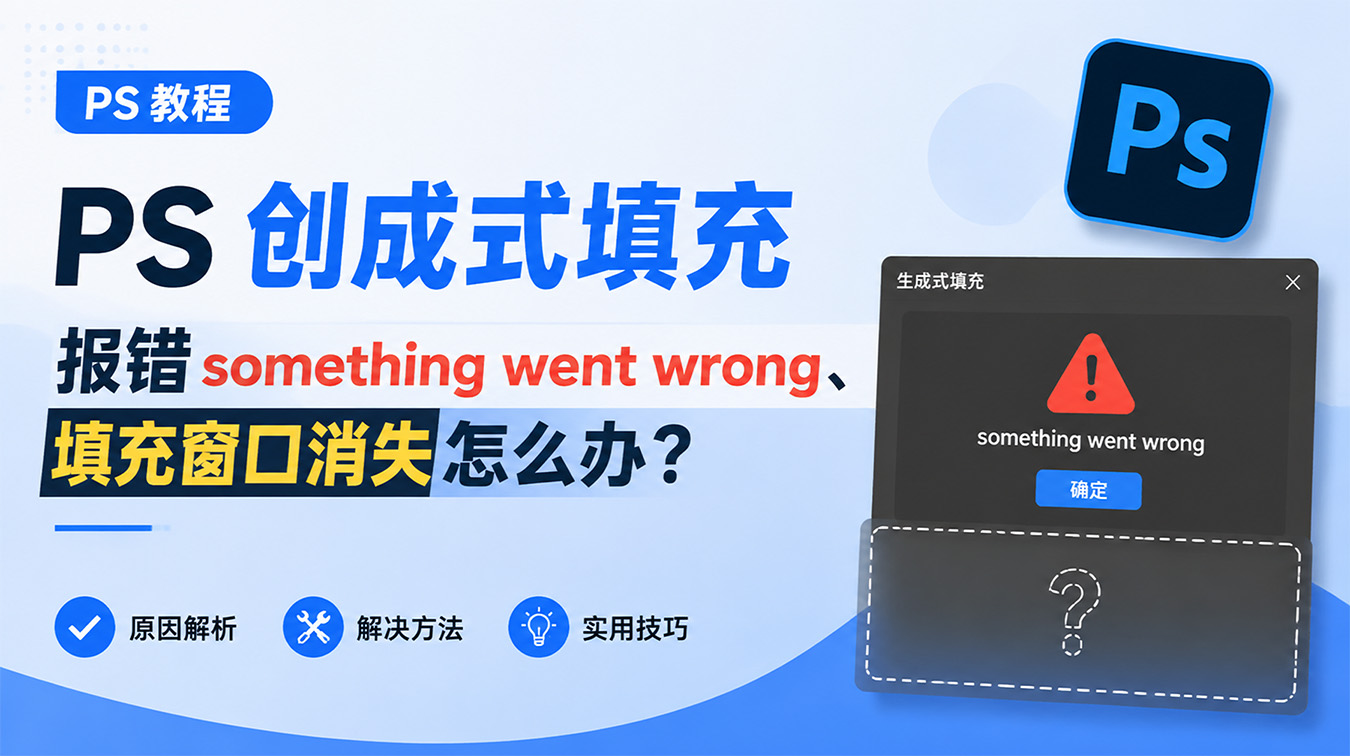 PS 创成式填充报错 something went wrong、填充窗口消失怎么办？