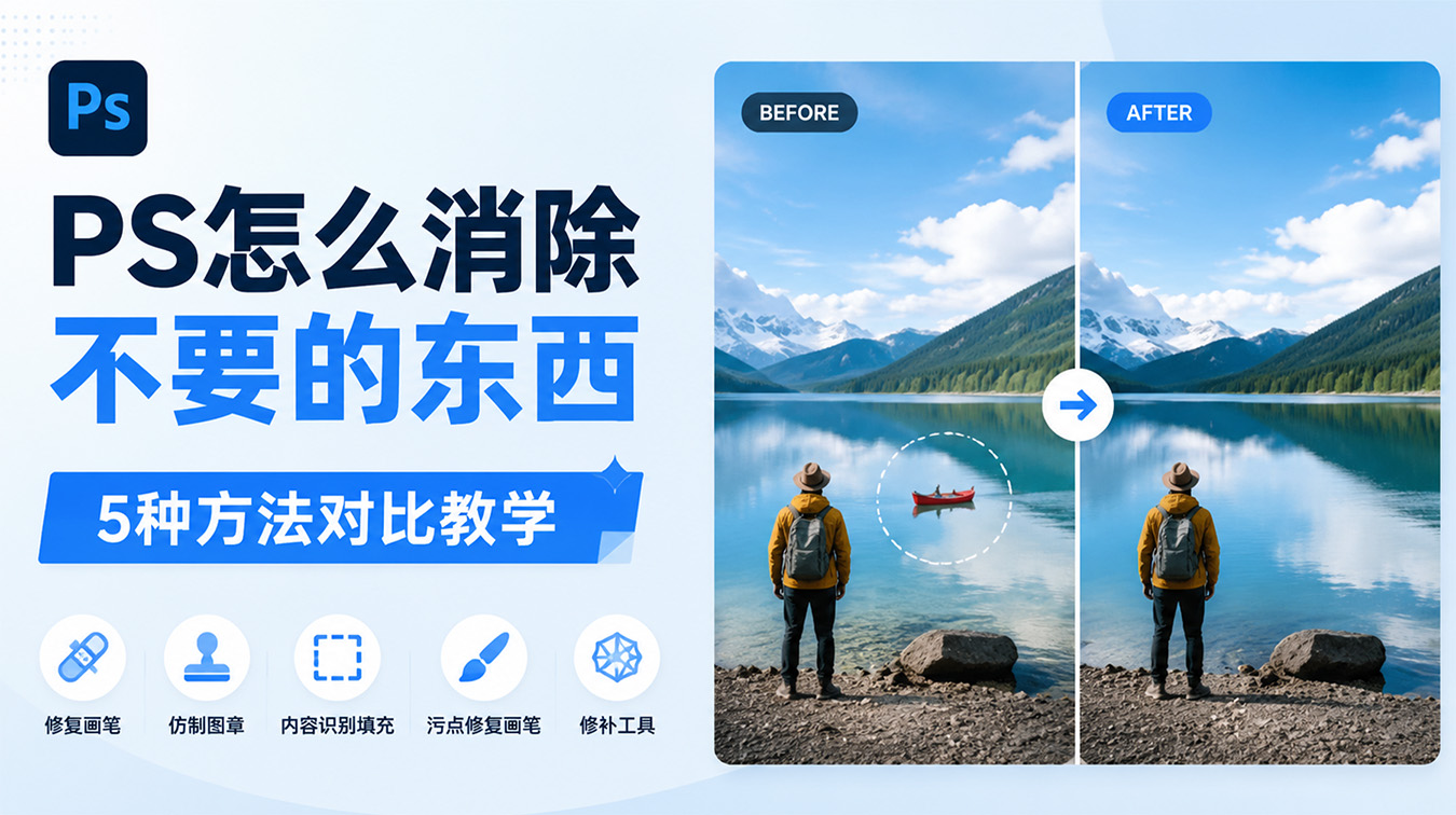 PS怎么消除不要的东西，5种方法对比教学