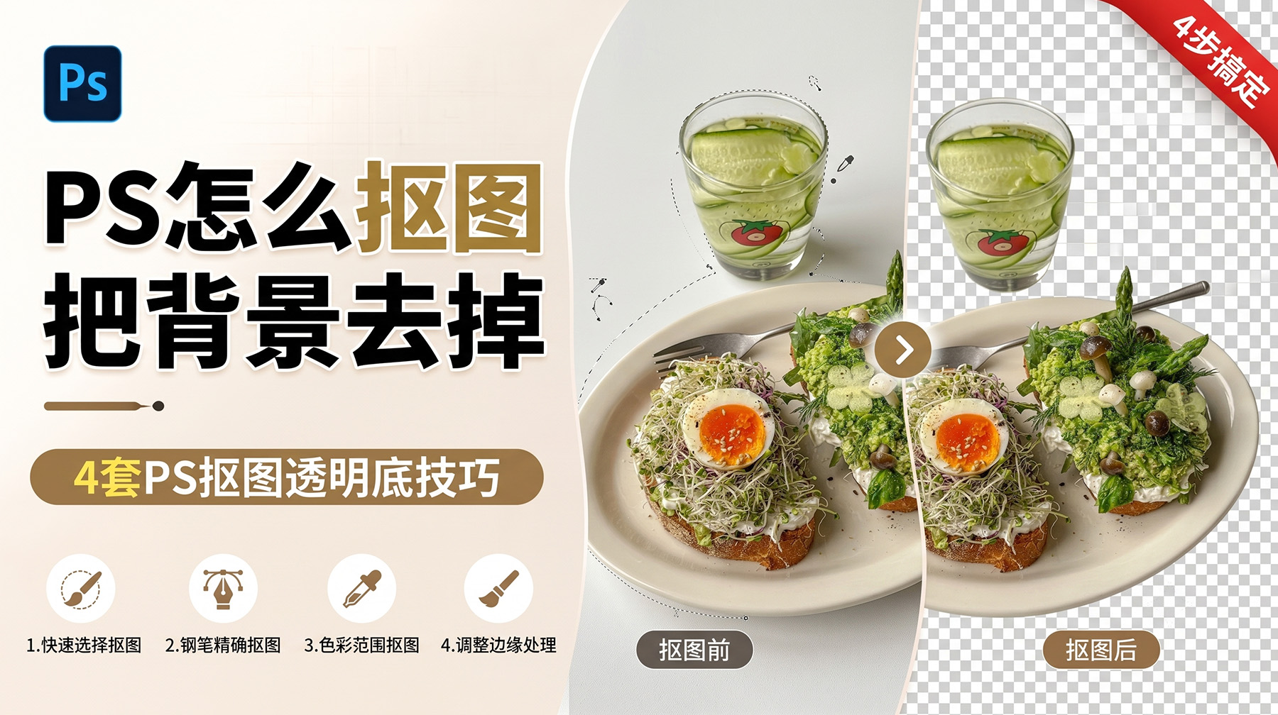 PS怎么抠图把背景去掉？4套 PS抠图透明底技巧