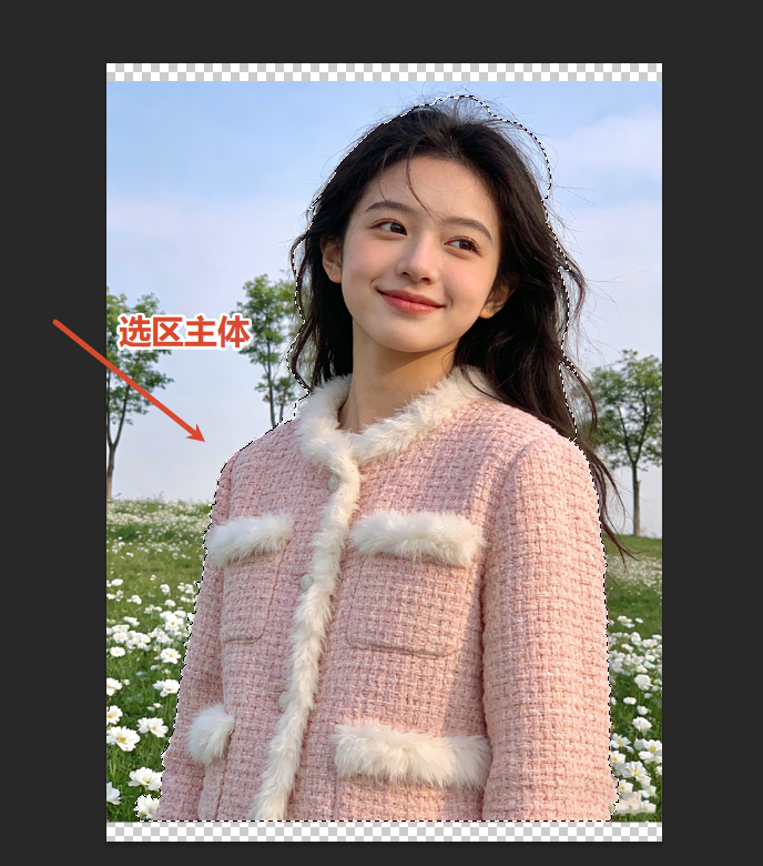 在主体内部按住鼠标左键拖动,工具会自动识别并扩展选区