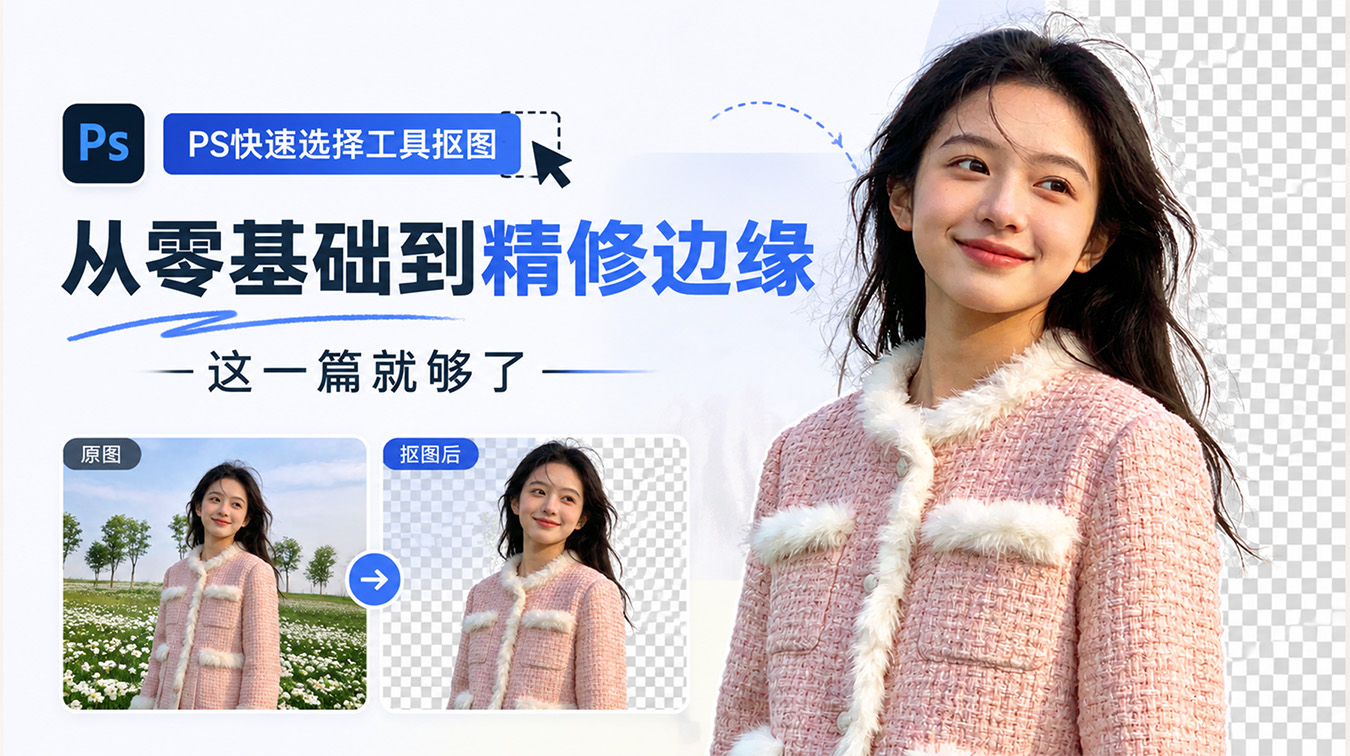 PS快速选择工具抠图：从零基础到精修边缘，这1篇就够了