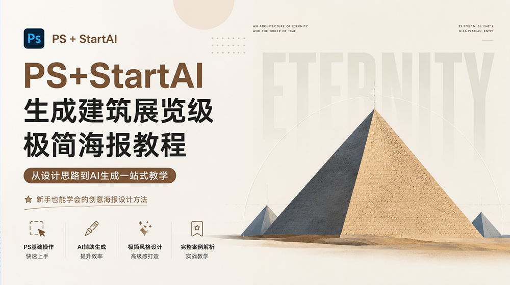PS+StartAI生成建筑展览级极简海报教程