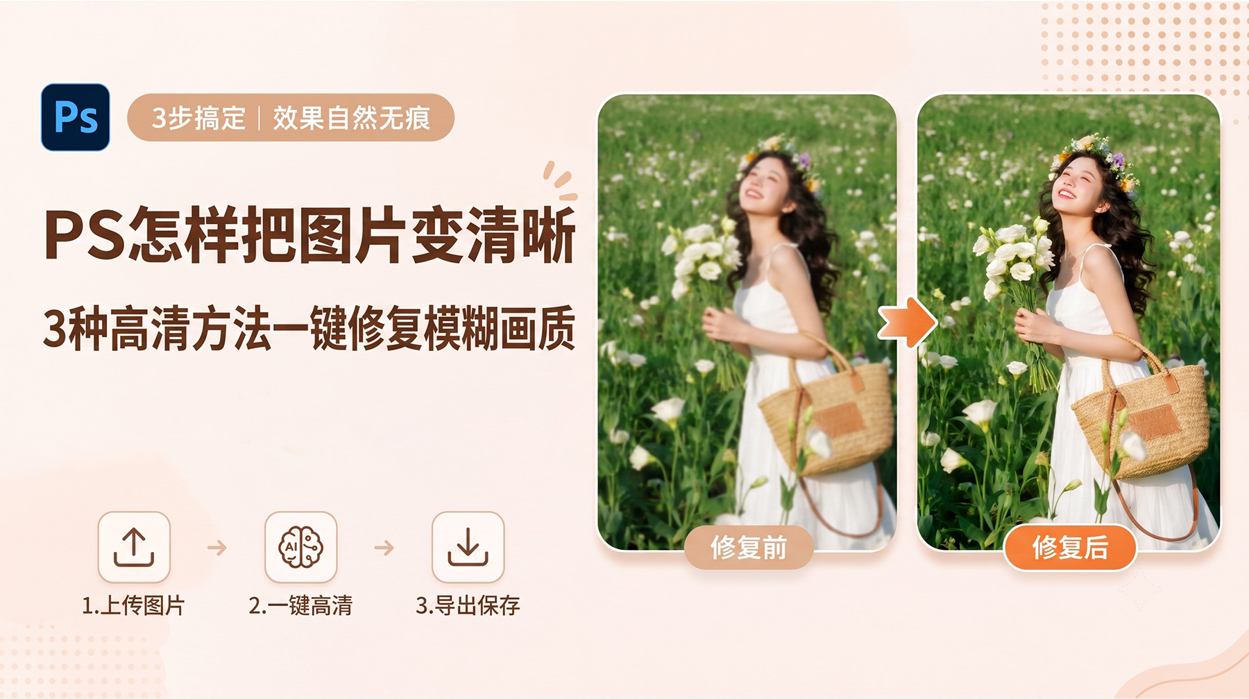 PS怎样把图片变清晰？3种高清方法一键修复模糊画质