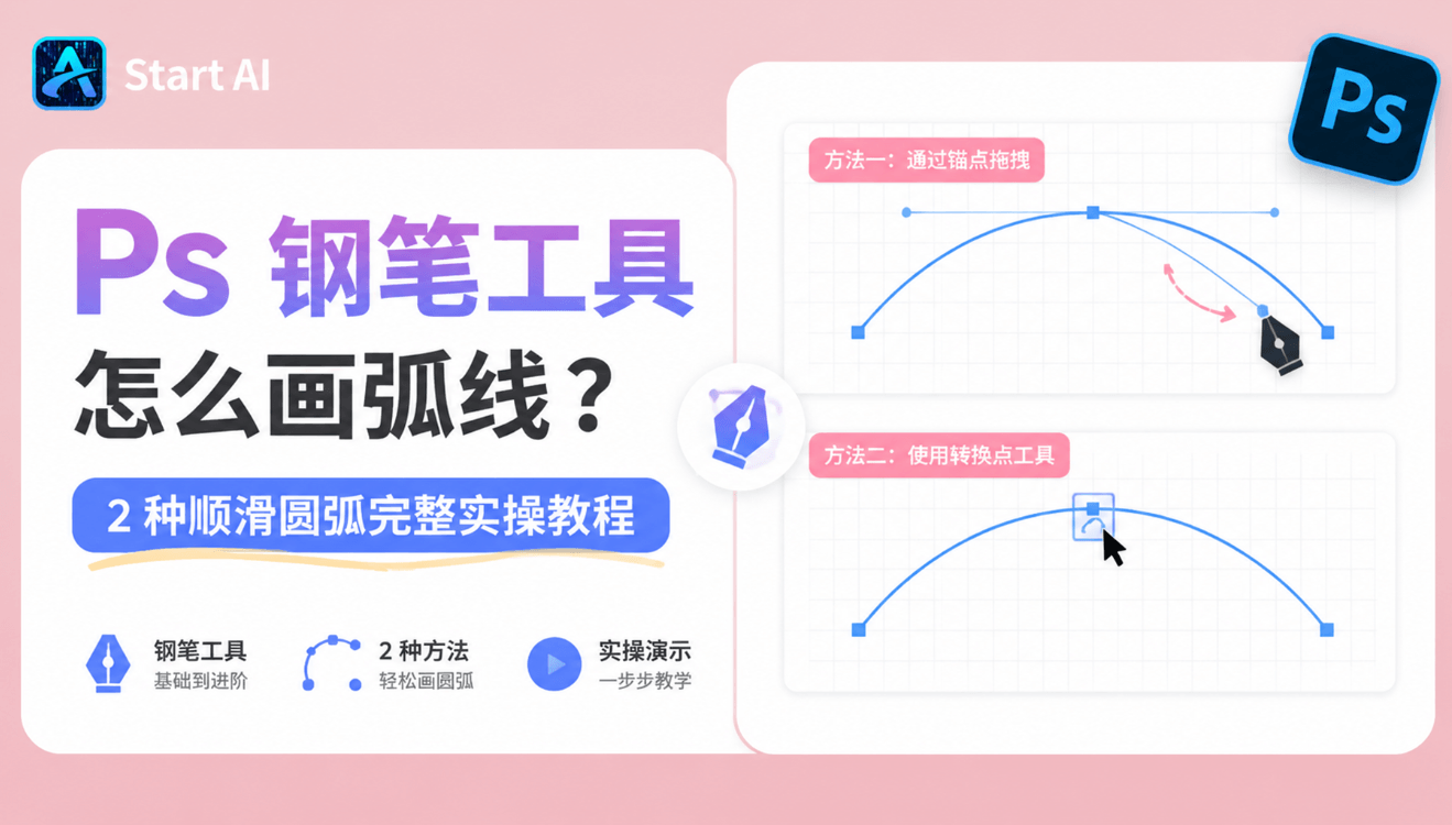 Ps 钢笔工具怎么画弧线？2 种顺滑圆弧完整实操教程