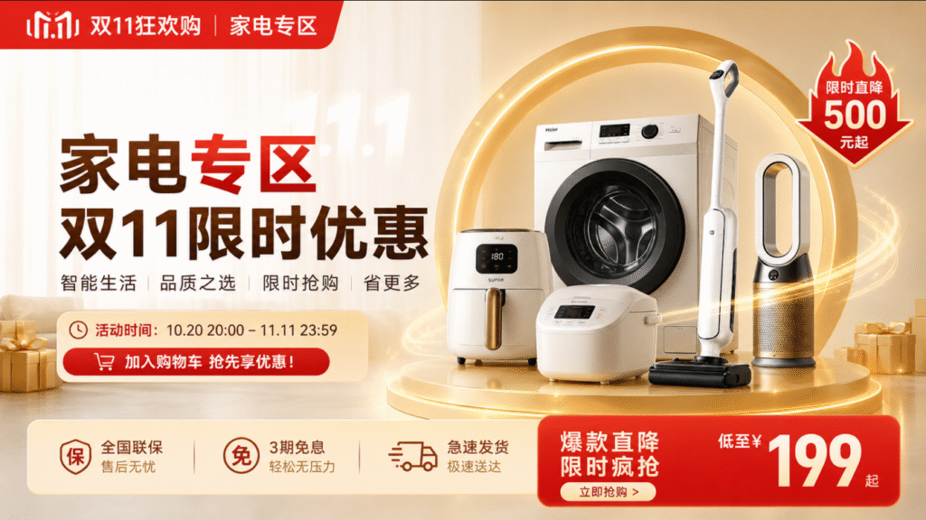 点击生成，AI 会自动调整构图、拓宽画面，丰富产品元素与活动信息，生成合规轮播图
