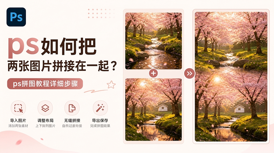 ps如何把两张图片拼接在一起？ps拼图教程详细步骤