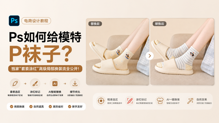 Ps如何给模特P袜子？独家“套索涂红”高级局部换装流全公开！