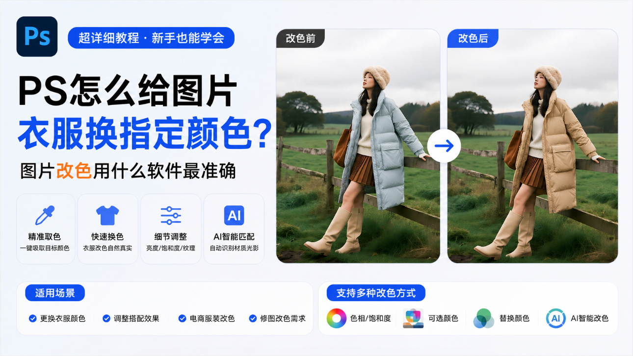 PS怎么给图片衣服换指定颜色？图片改色用什么软件最准确