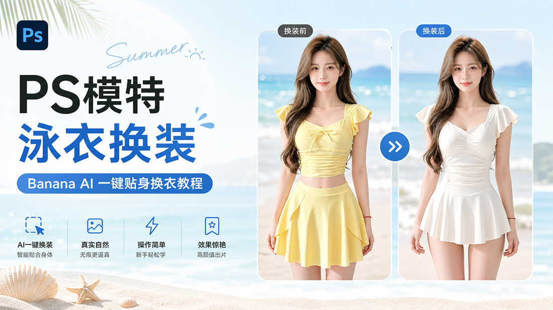 PS模特泳衣换装｜Banana AI 一键贴身换衣教程