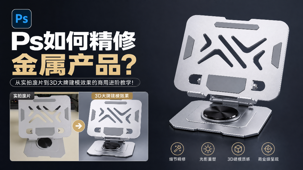 Ps如何精修金属产品？从实拍废片到3D大牌建模效果的商用进阶教学！