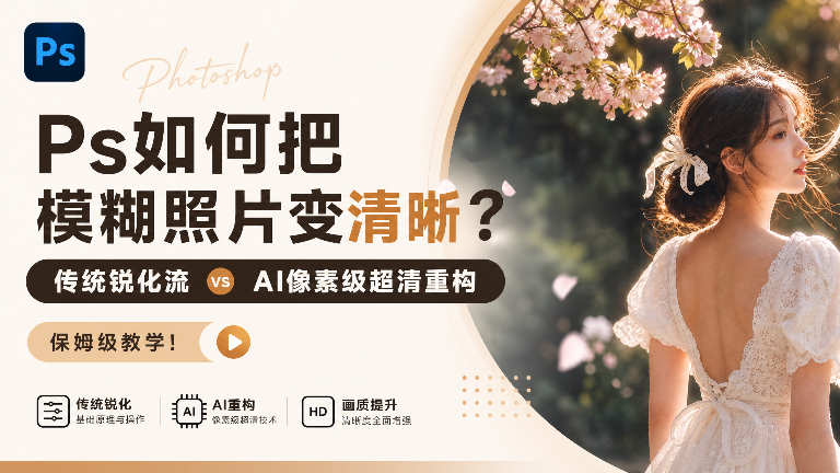 Ps如何把模糊照片变清晰？传统锐化流 vs AI像素级超清重构保姆级教学！