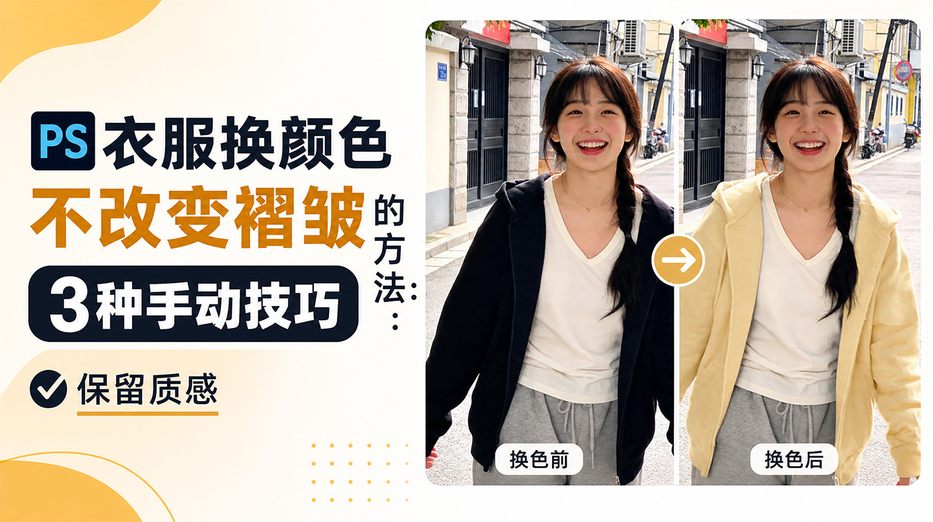 PS衣服换颜色不改变褶皱的方法：3种手动技巧，保留质感