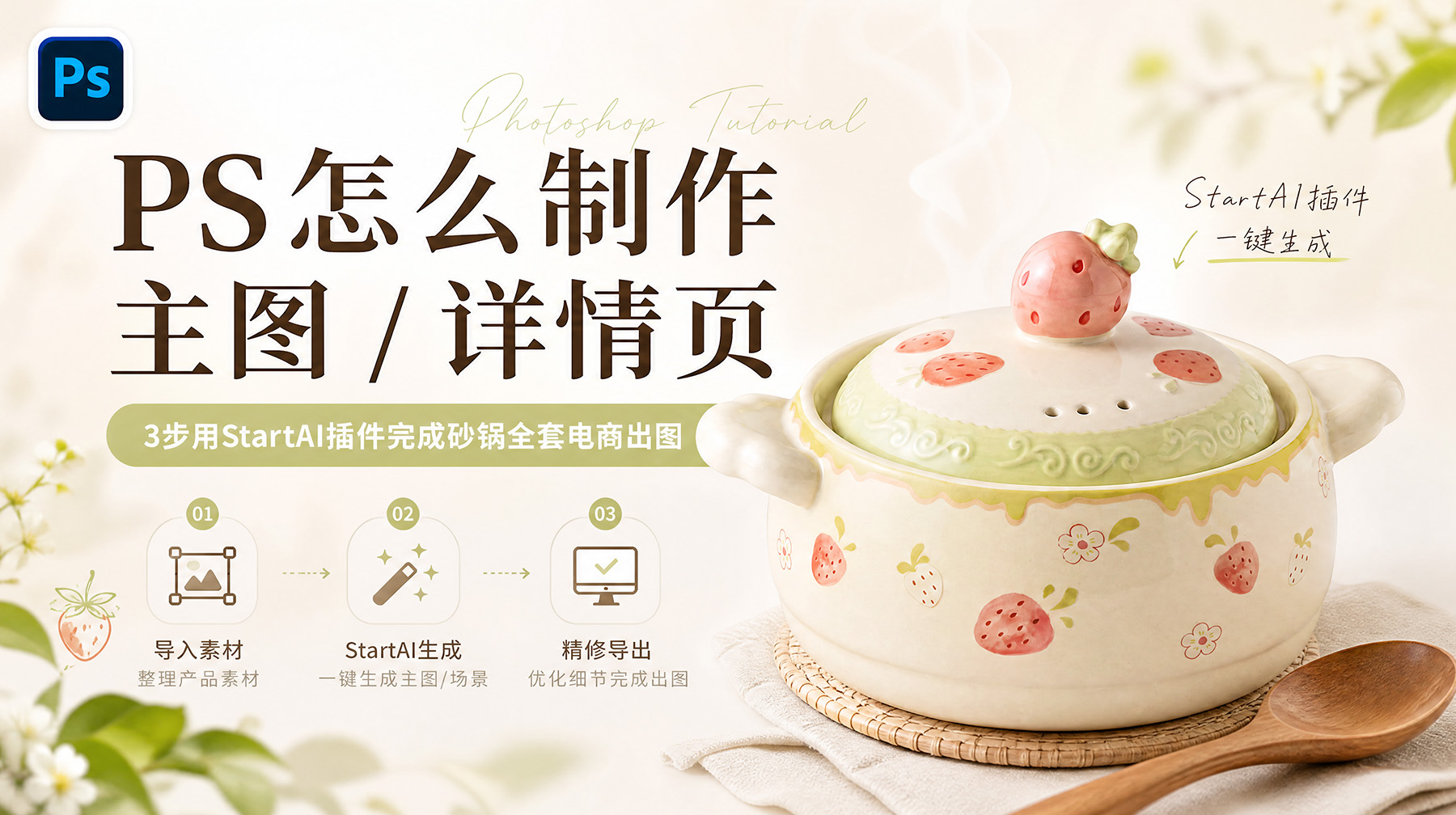 PS怎么制作主图/详情页？3步用StartAI插件完成砂锅全套电商出图