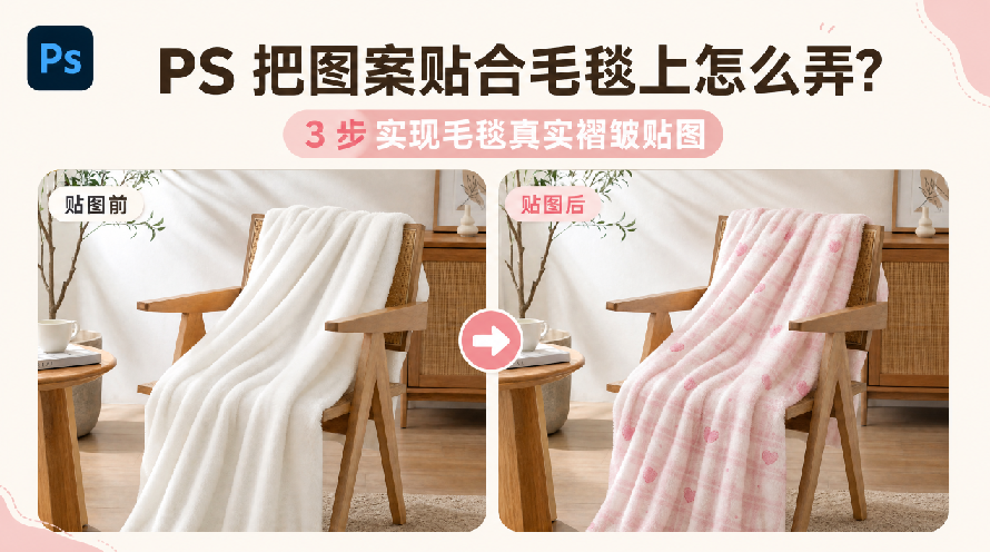 PS 把图案贴合毛毯上怎么弄?3 步实现毛毯真实褶皱贴图